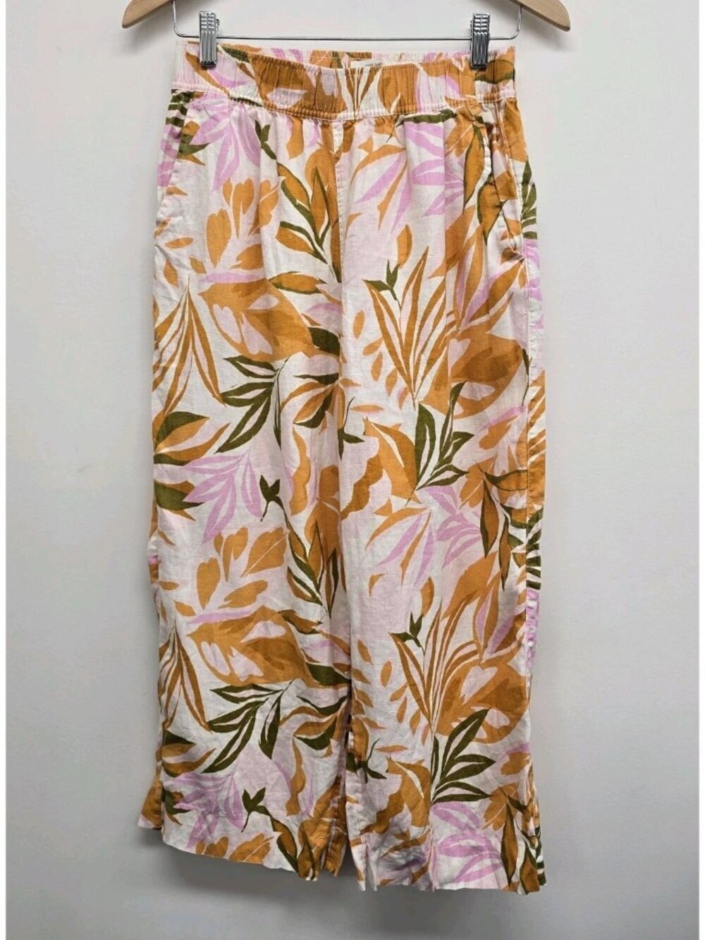 C&C California 100% Linen Pants Sz S Wide Leg Pockets Tropical Resort Beachy
